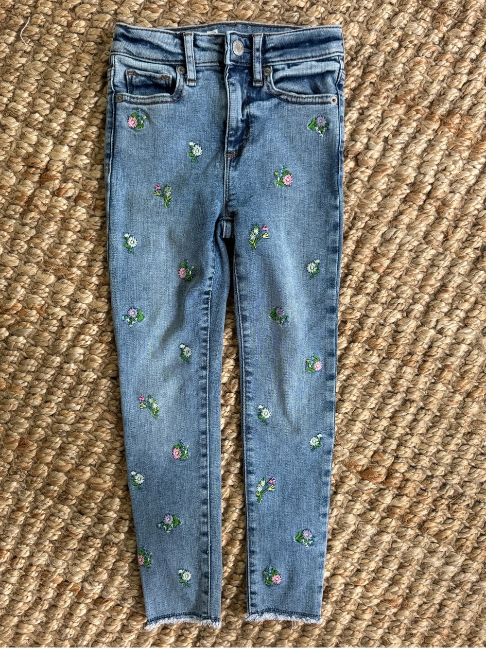 GAP Light Blue Skinny Jeans with Pink & White Floral Embroidery